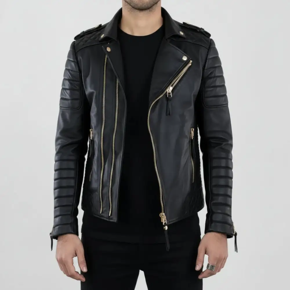 Minimal Leather Biker Motorcycle Jacket