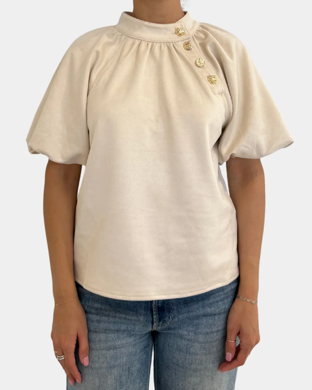 Button Accent Suede Top