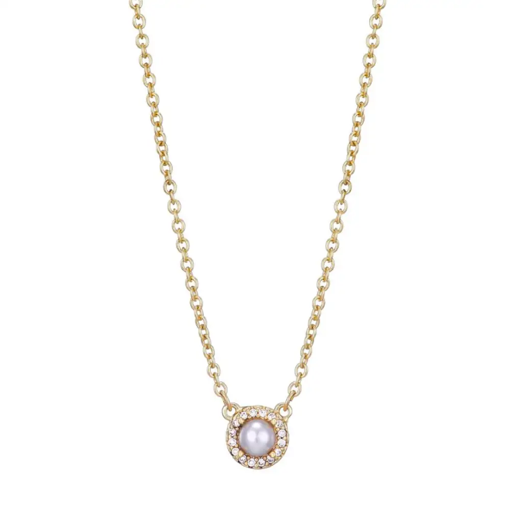 Halo Pearl Pendant Zirconia Necklace