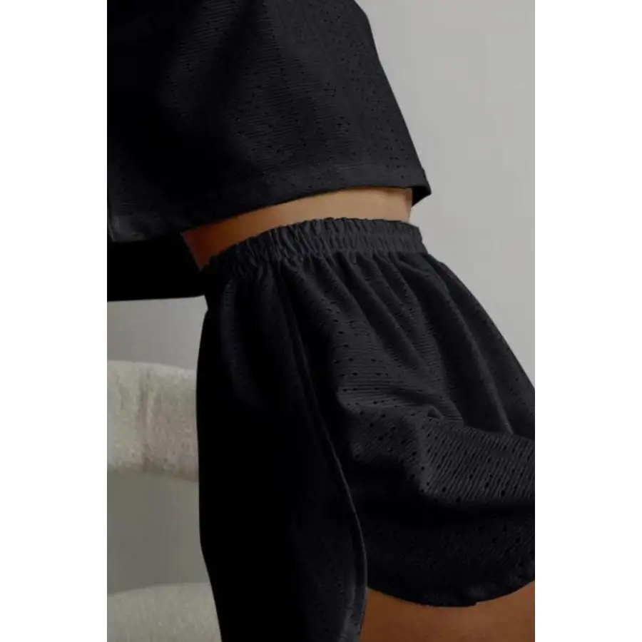 Eyelet Round Neck Top and Shorts Set