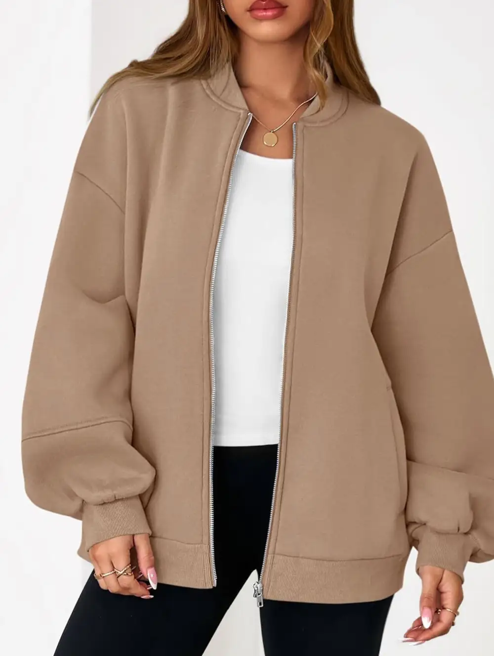 Textured Detail Zip-Up Sweatshirt Jacket