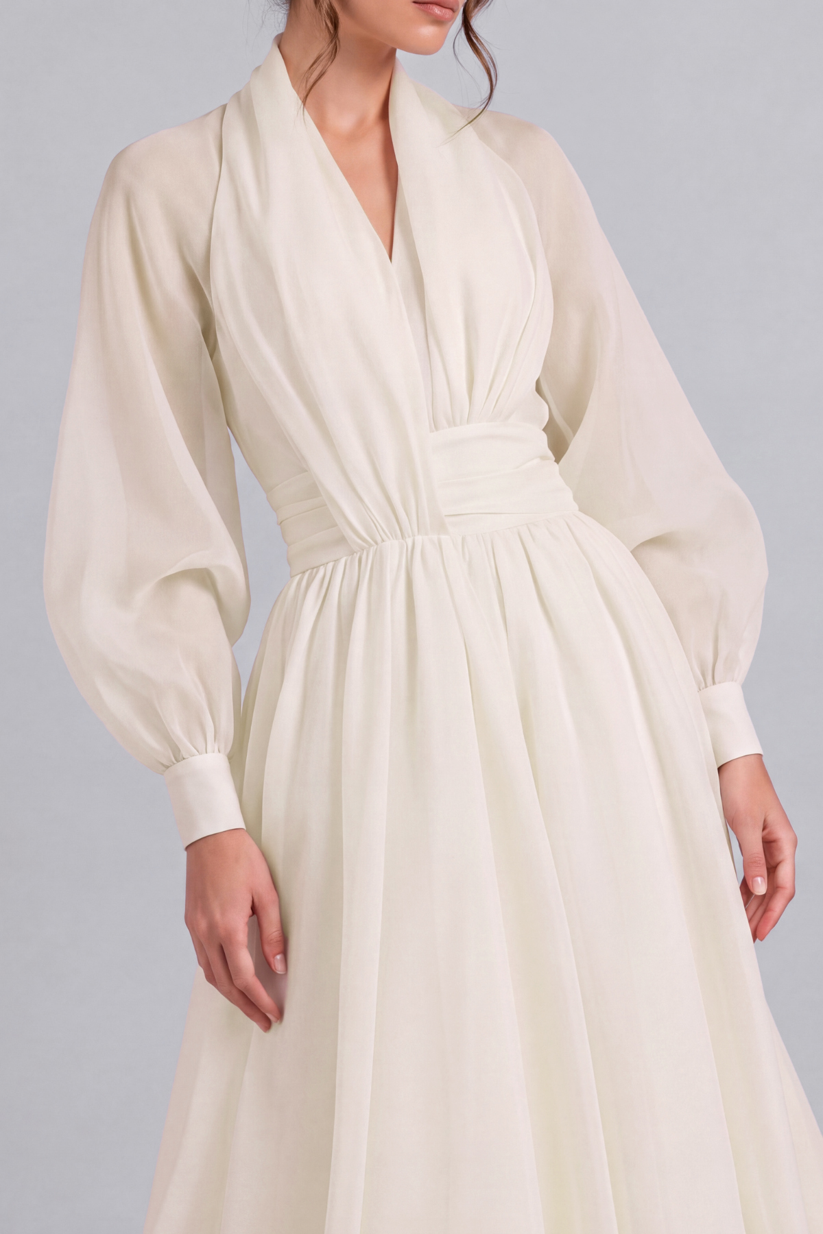 Balloon Sleeve Ruched Maxi Dress