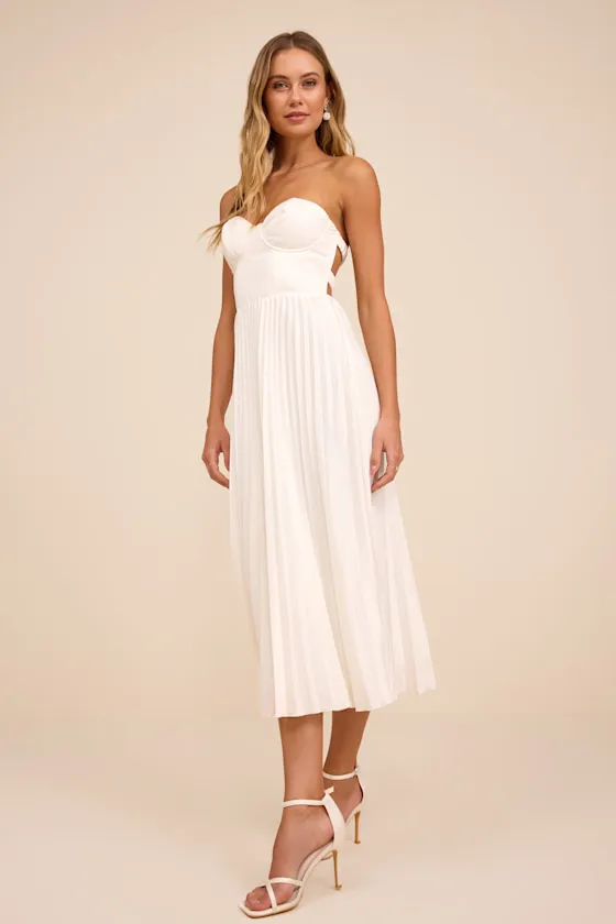 Irelyn White Satin Bustier Midi Dress