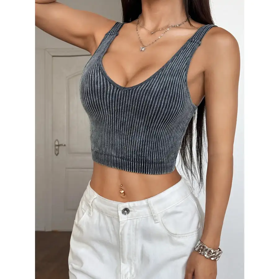 Ribbed Scoop Neck Crop Tank Top