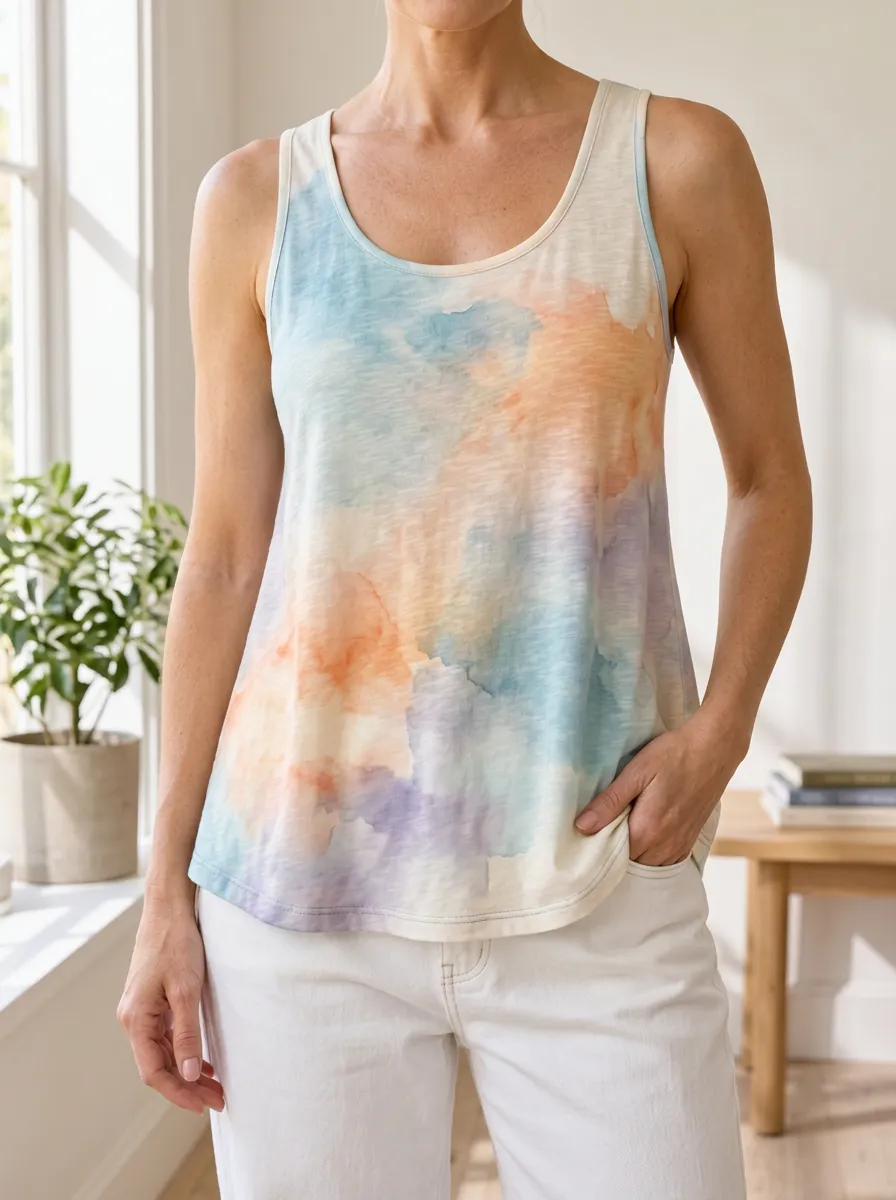 Women's Everyday Pastel Watercolor Abstract Tank Top