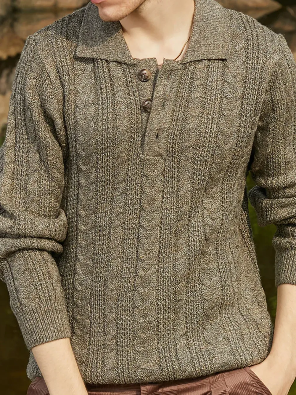 Green Casual Style Knit Collared Sweater