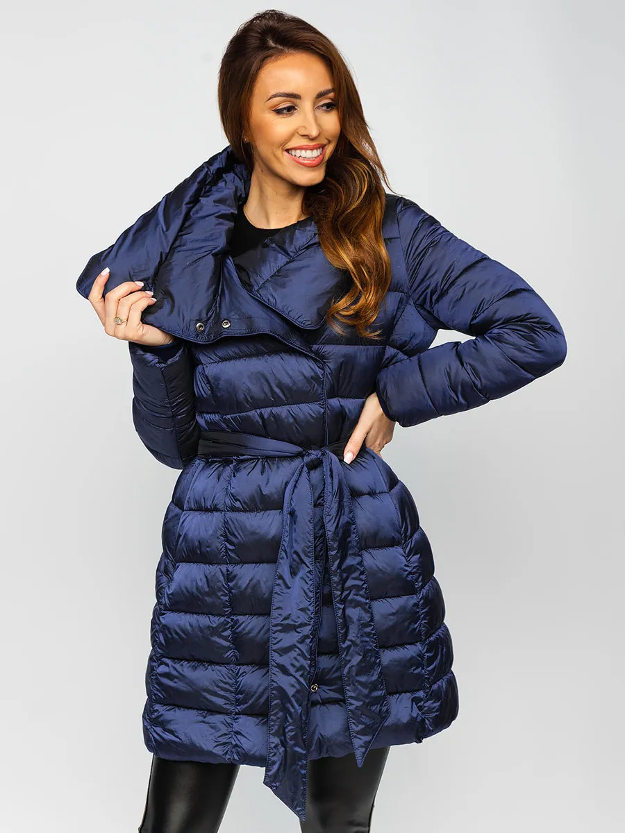 Dark blue women's long winter jacket