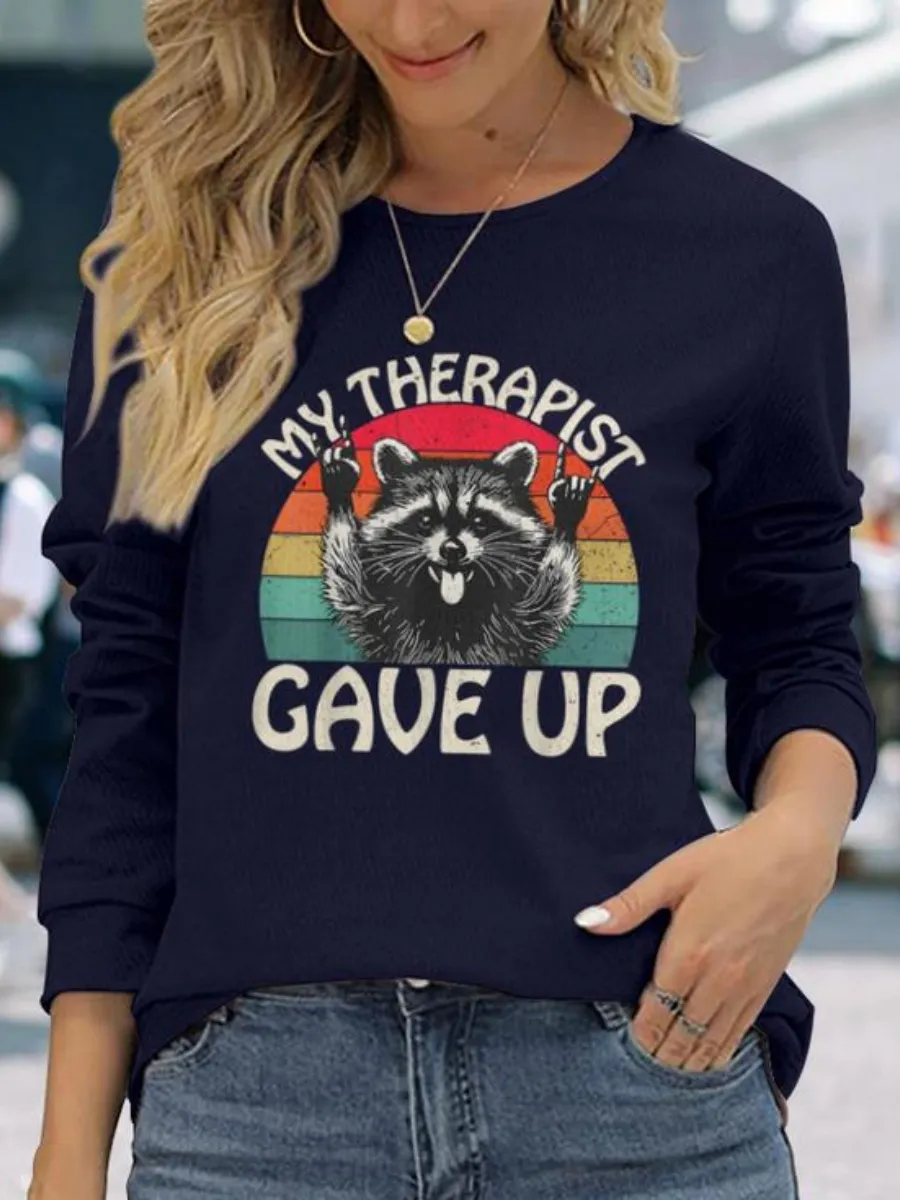 Retro Sunset Raccoon Printed T-Shirt