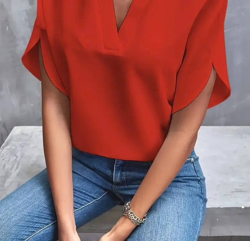 V-Neck Short Sleeve Blouse