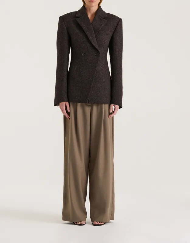 Graphite Tweed Double-Breasted Blazer