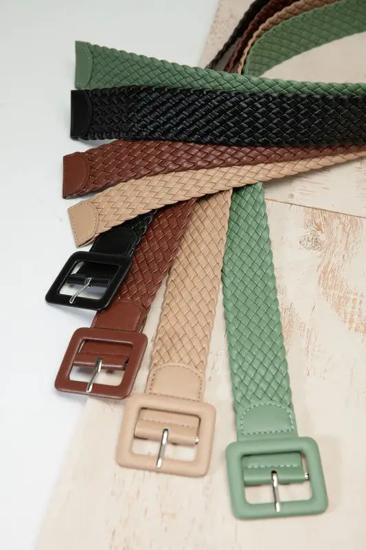 Braided Rectangle Buckle Belt