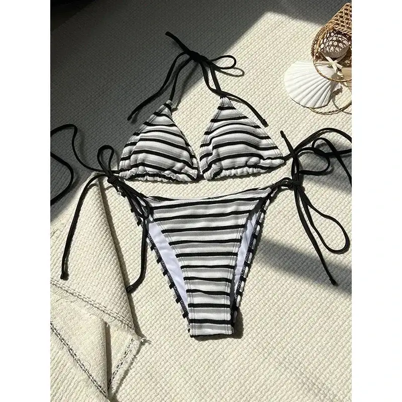 Colorful Striped Texture String Bikini