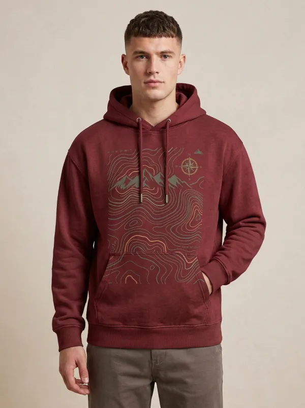Men's Atlas Hiking Outdoor Explorer Mountain Topographic Graphic Hoodie