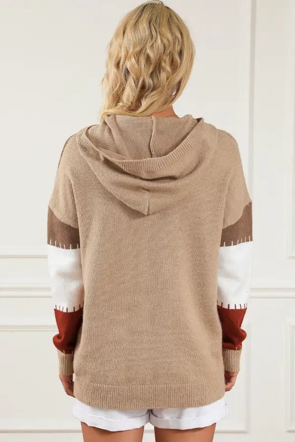 Color Block Kangaroo Pocket Hooded Sweater