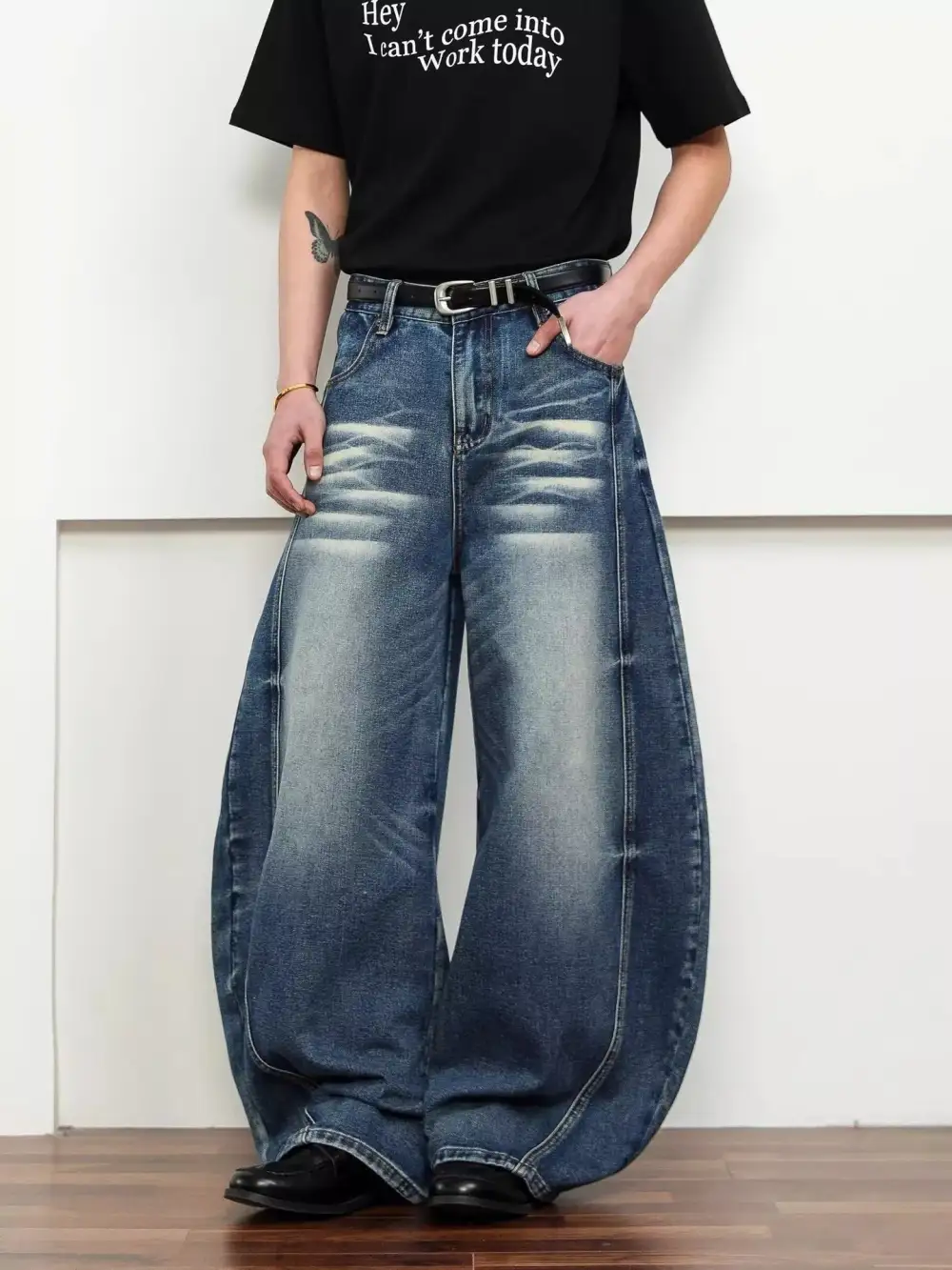 Men's Full Size Washed Wide Leg Jeans Plus Size