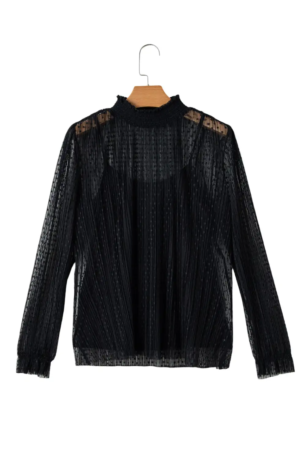 Lace Trim Sheer Long Sleeve Top