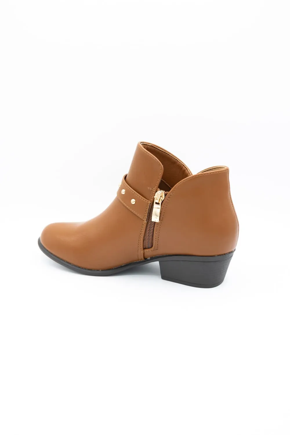 Buckle Detail Faux Leather Zip Entry Round Toe Bootie