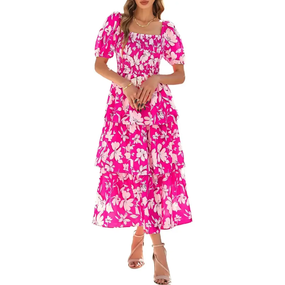 Women's Square Neck Smocked Dress