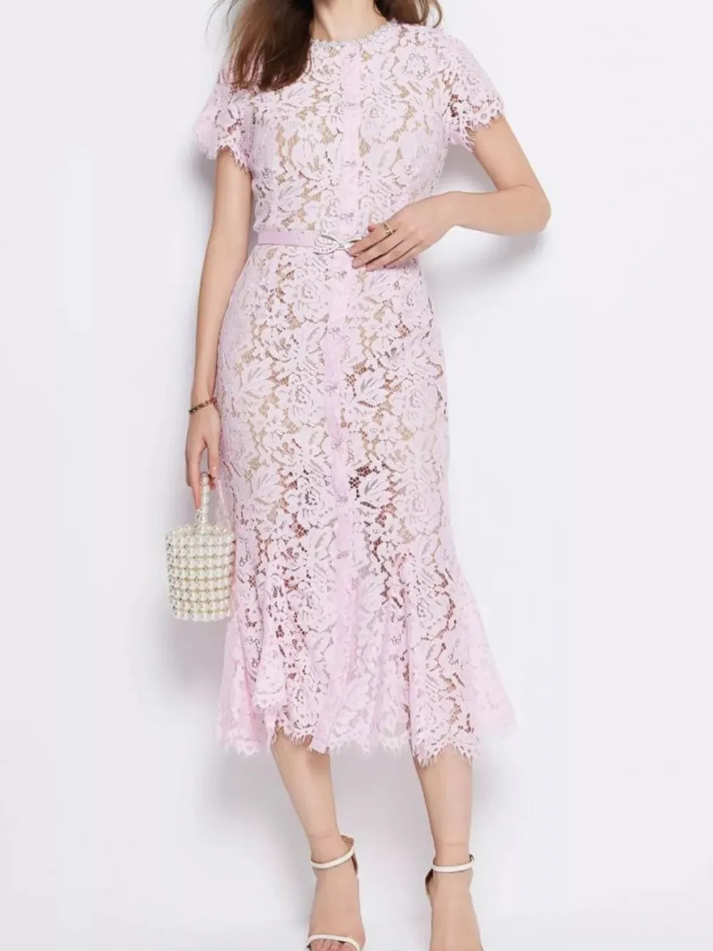 Lace Short Sleeve Mermaid Dress