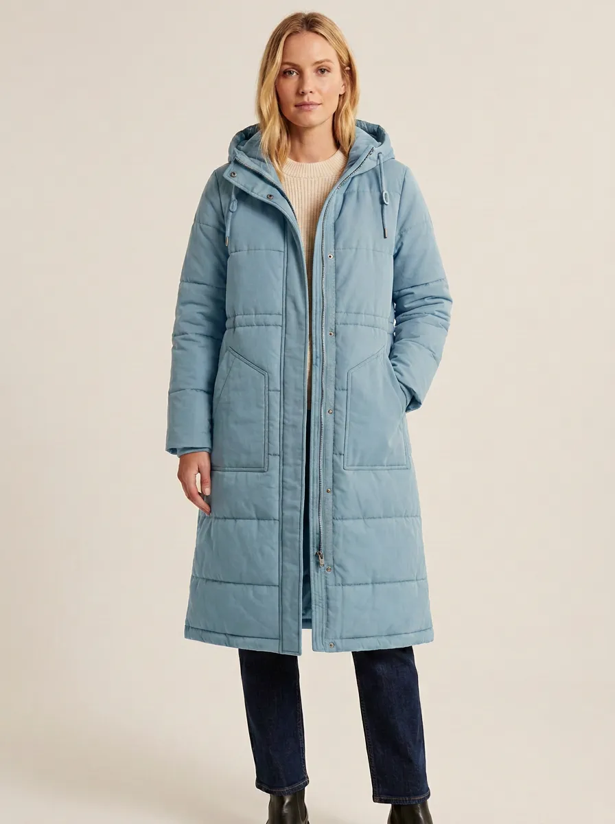 Easy-Layer Quilted Long Hooded Coat