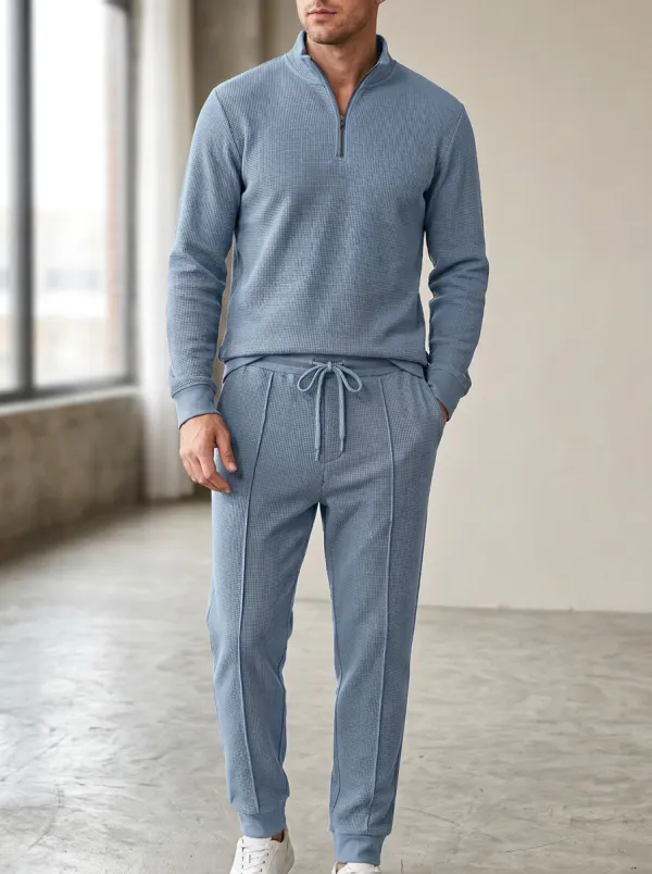 Minimal Waffle Knit Waffle Texture Utility Look Men's Waffle Knit Lounge Set