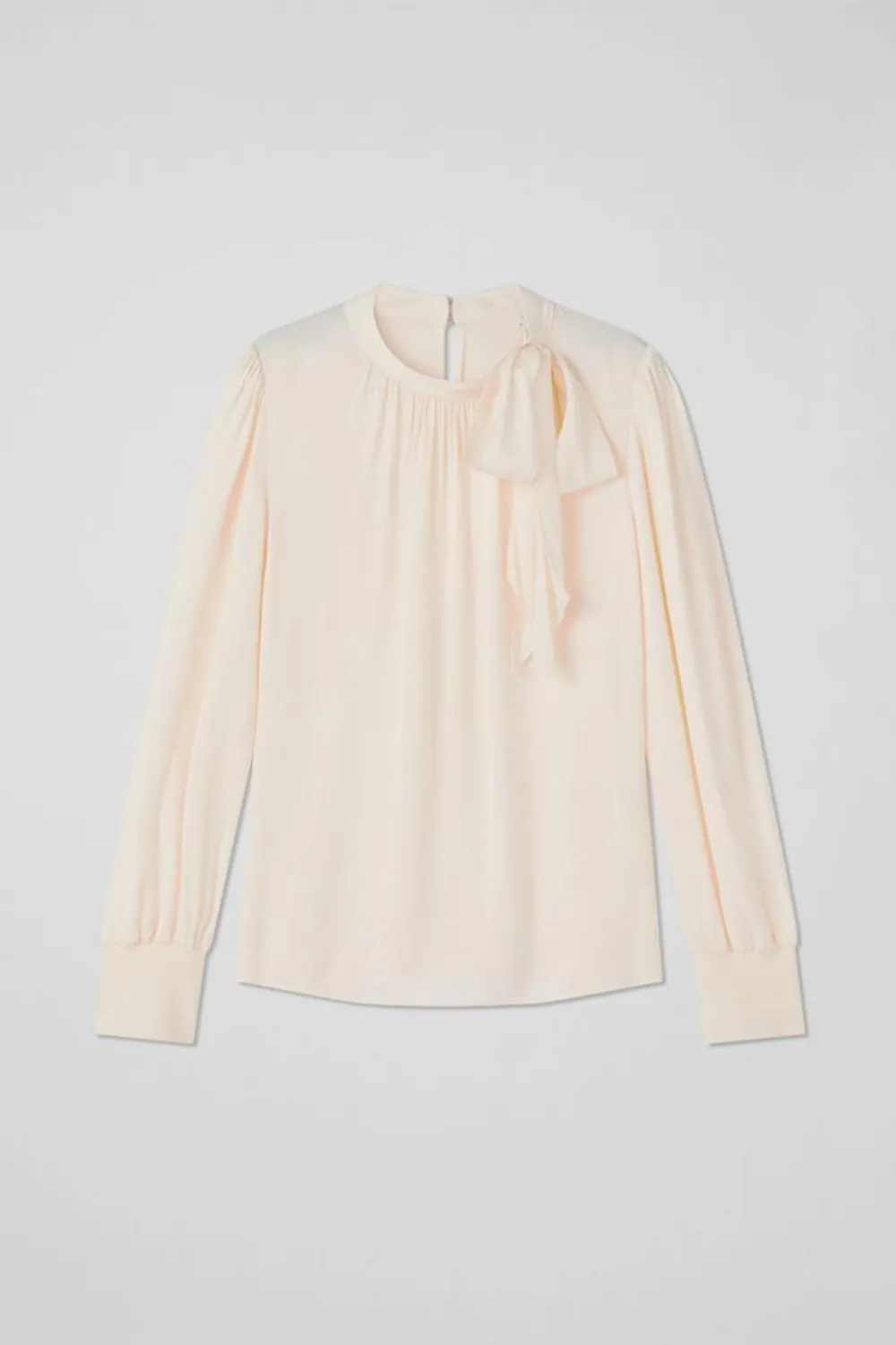 Cream Tie Neck Long Sleeve Blouse