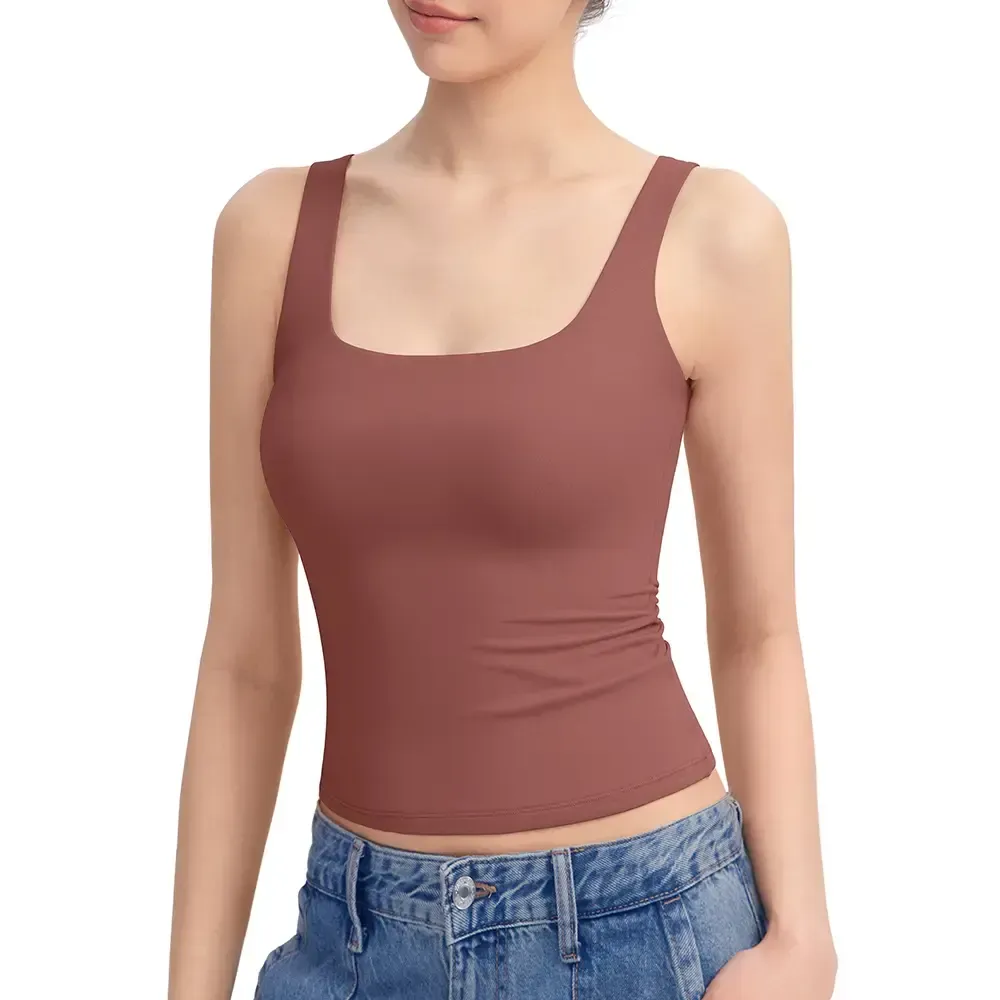Women Square Neck Double Lined Sleeveless Tank Top
