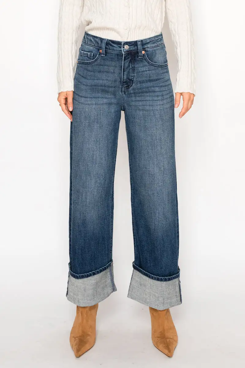 High Rise Wide Leg Straight Leg Denim Jeans