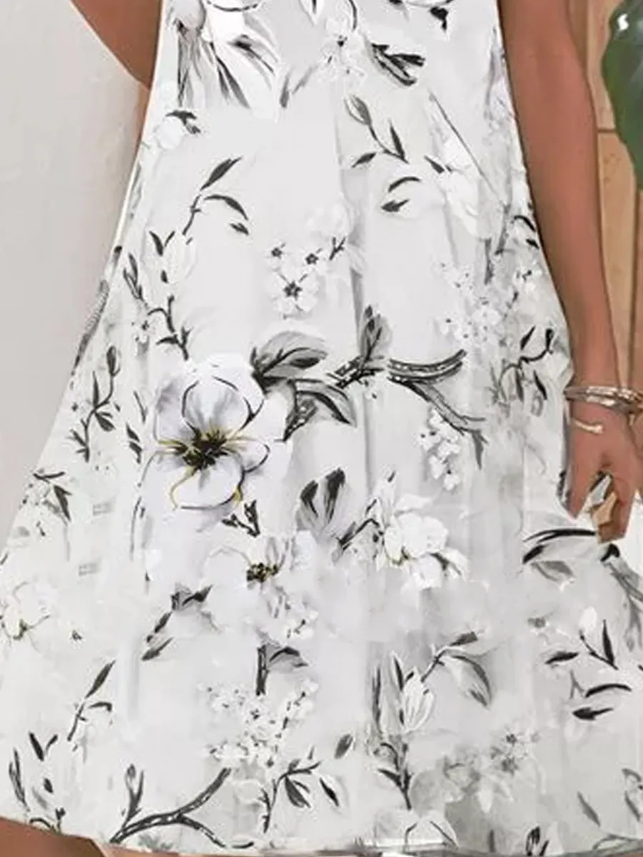 Loose Printed Lace Panel Short Sleeve Dress