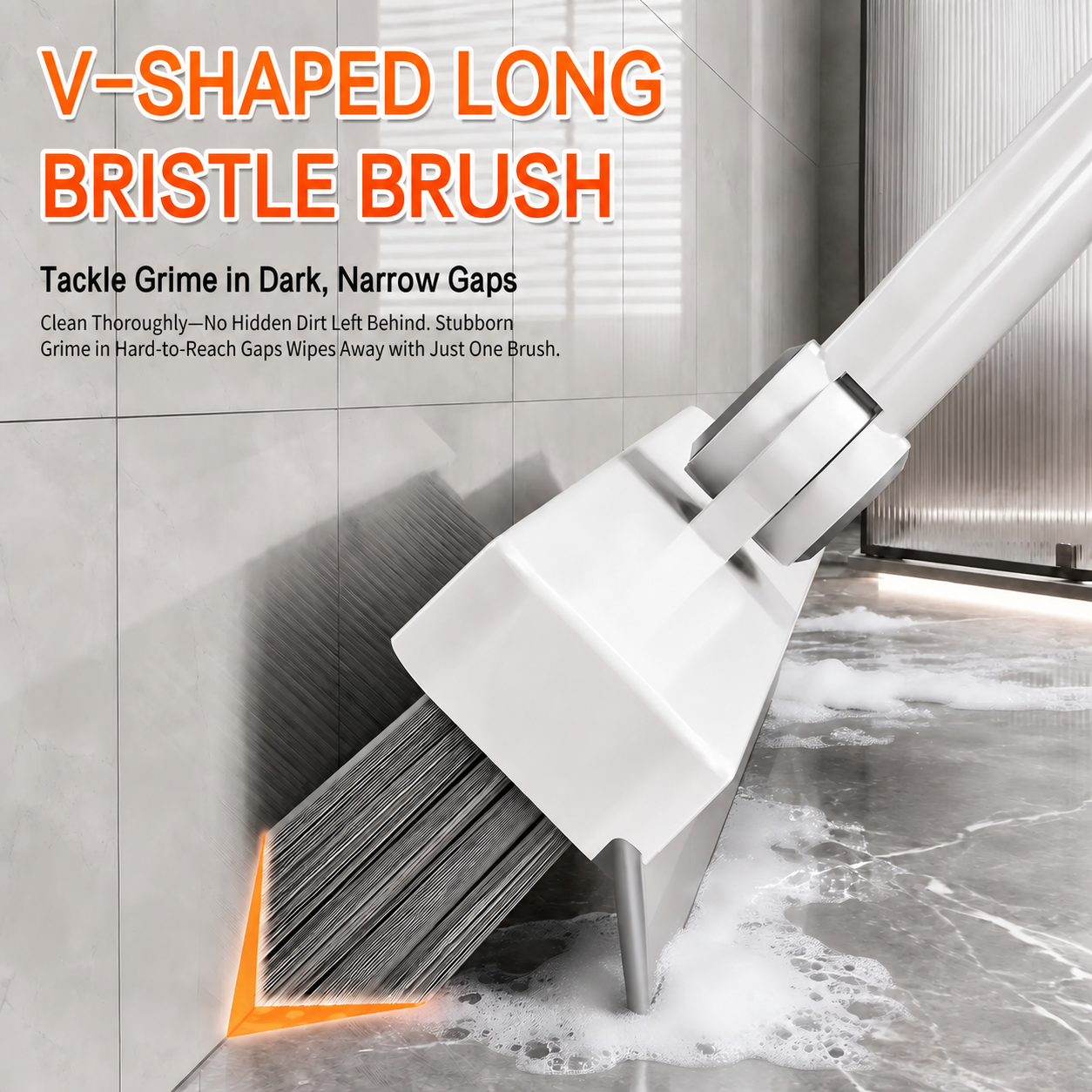 360-Degree Rotating Gap Cleaning Brush - Extendable Adjustable Floor & Track Cleaner - Long V-Shaped Bristles