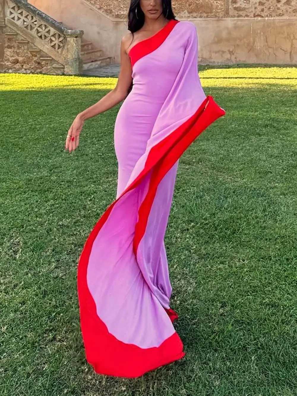 Resort One Shoulder Drapedd Maxi Dress