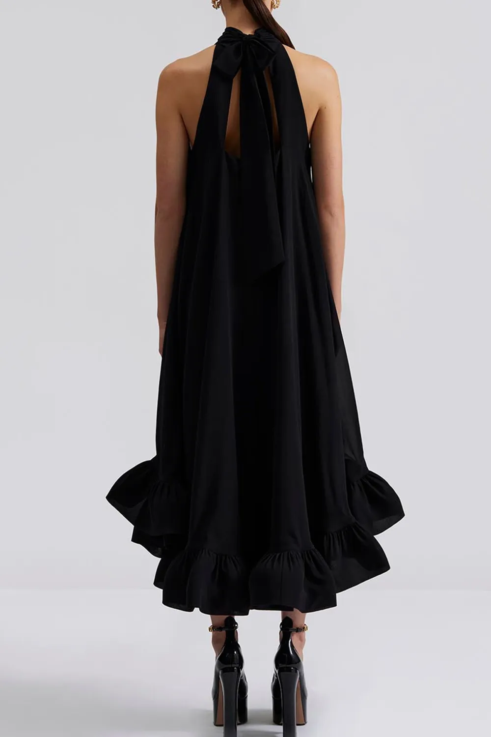 Halter Neck Asymmetric Hem Maxi Dress