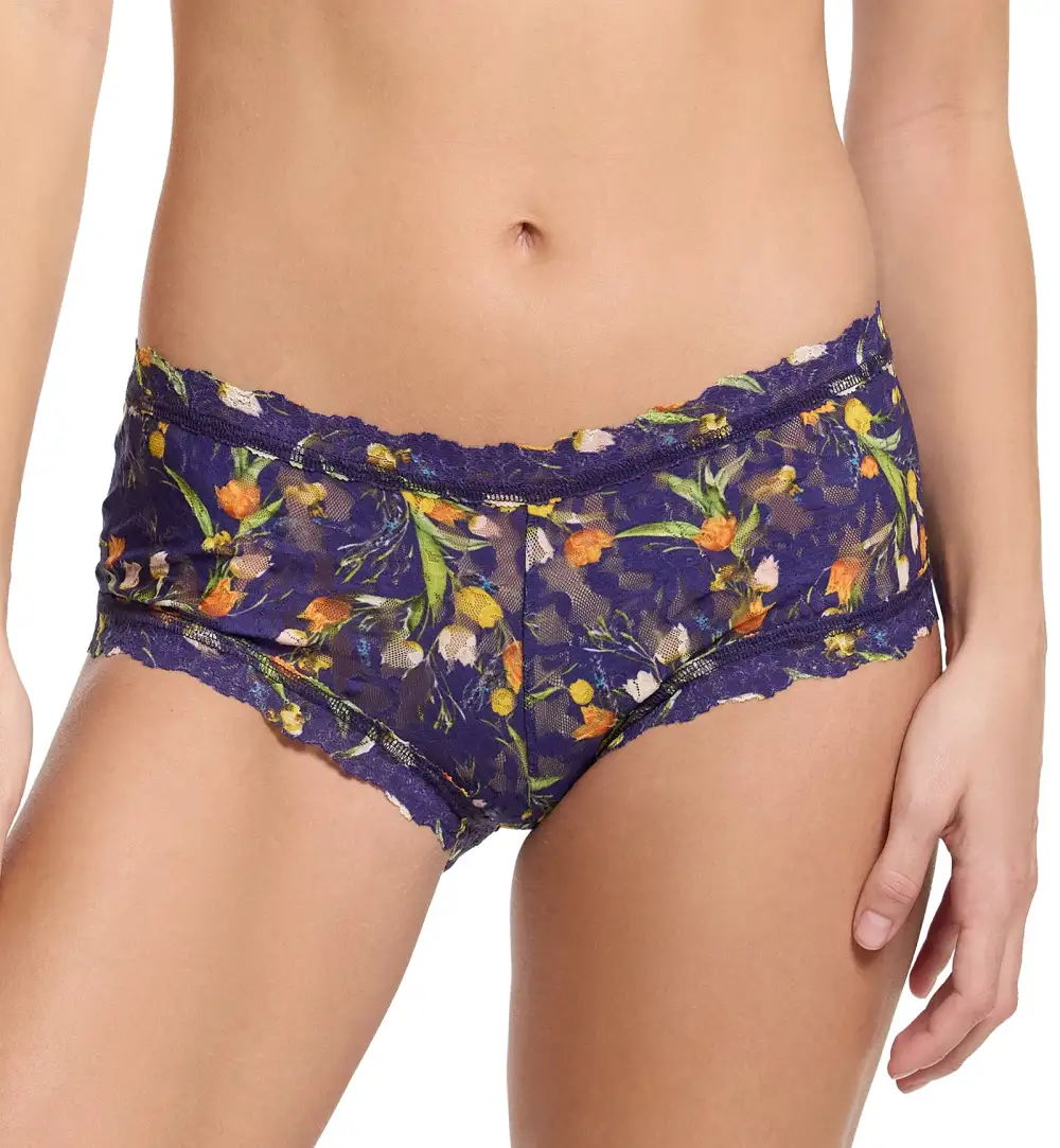 Casual Mid-Rise Stretch-Lace Cotton Boyshort Panty