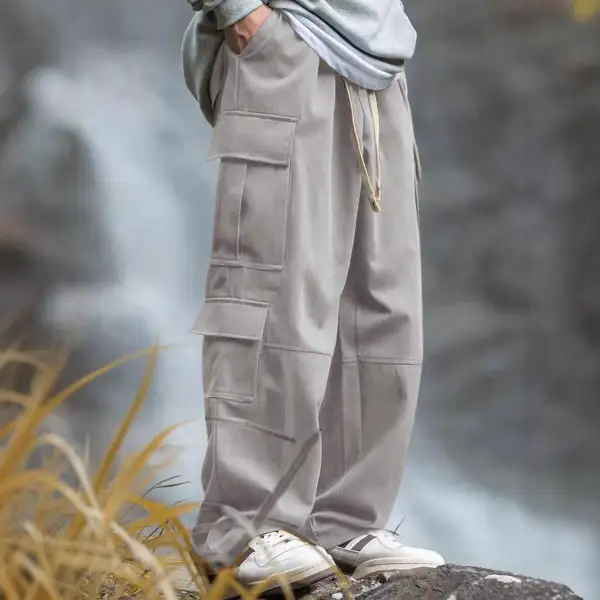 Men's Casually Cut Pockets Cargo Pants Wide Leg