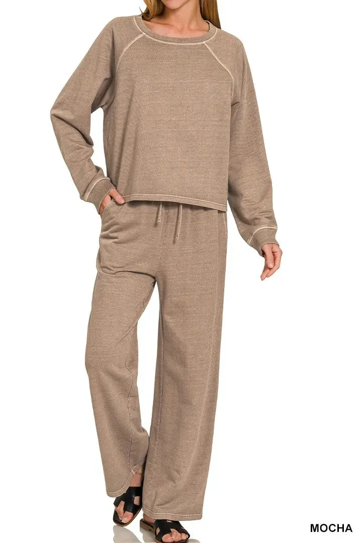 Washed F Terry Round Neck Pullover & Pants Set