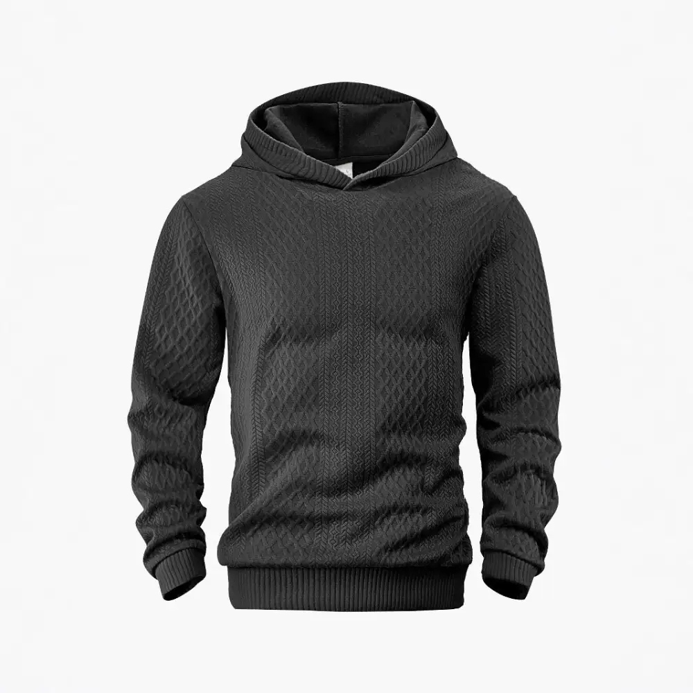 Men's Structured Funnel Neck Pullover with Hood and Honeycomb Jacquard Utility Shirt