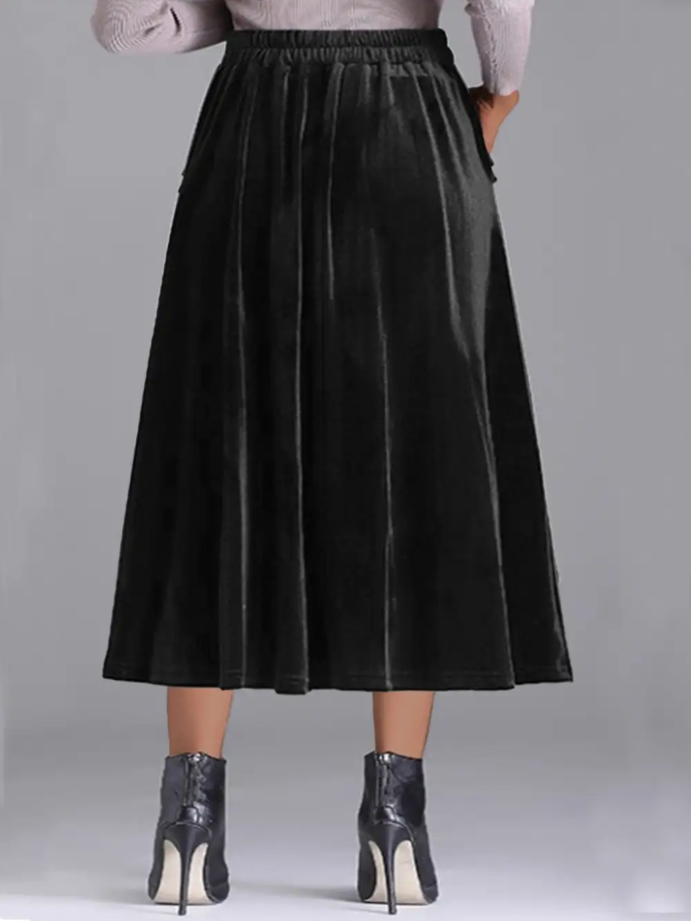 Plus Size Elegant Velvet A-line Midi Skirt