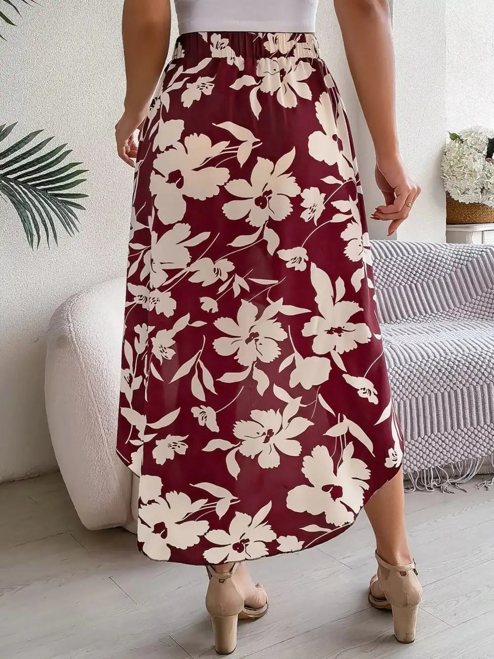 Print Ruffle Hem Asymmetrical Skirt