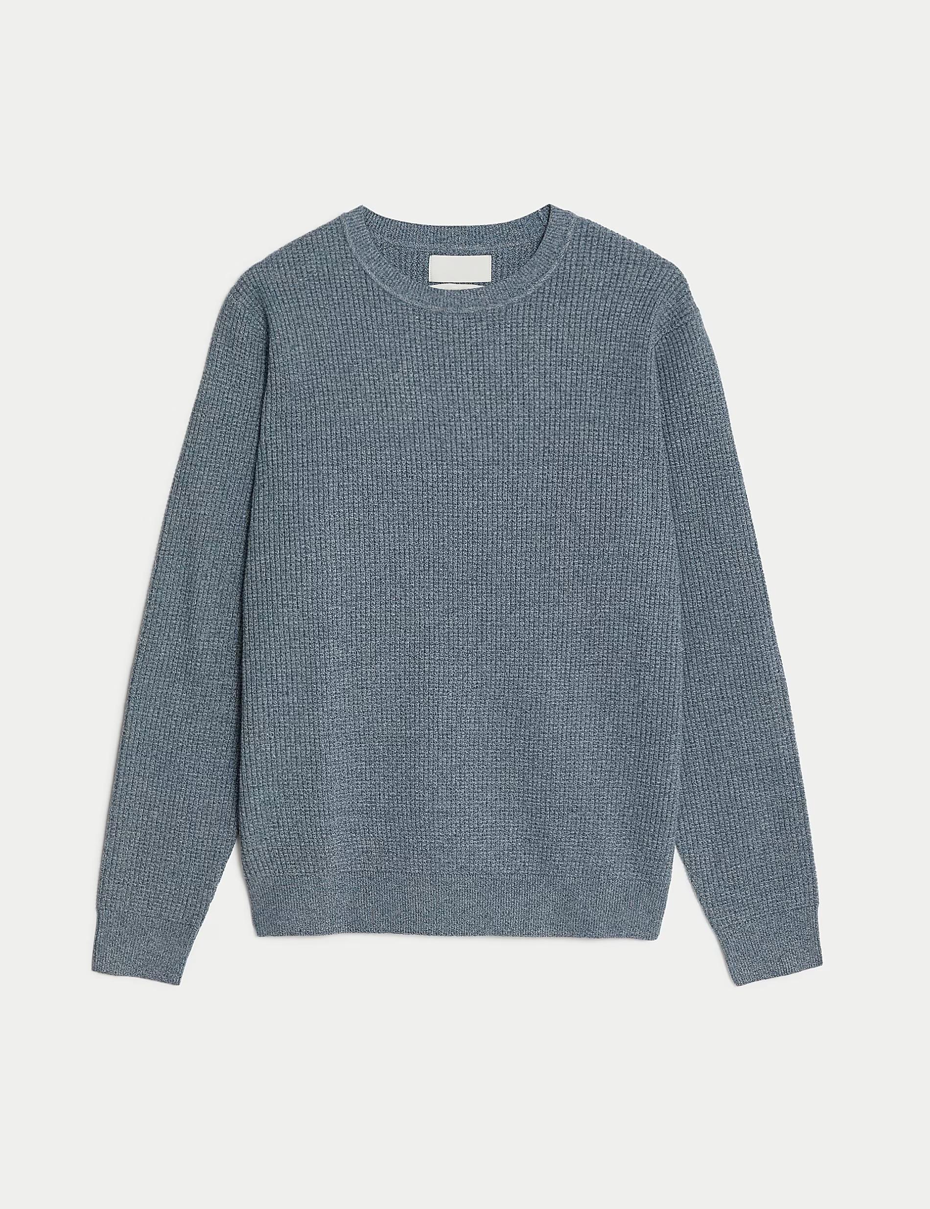 Men's Grey Textured Crew Jumper