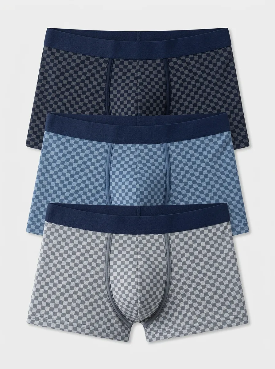 Men's Multicolor Checkered Pattern Boxer Briefs 3-Pack