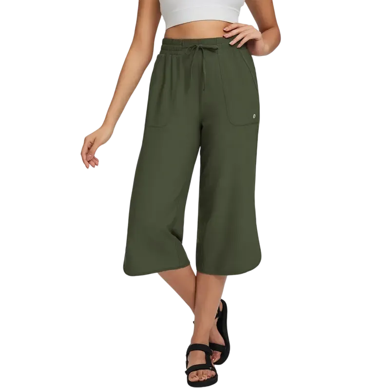 Women's Comfy Drawstring High-Waisted Crop Pants - Breathable Wide-Leg Loungewear