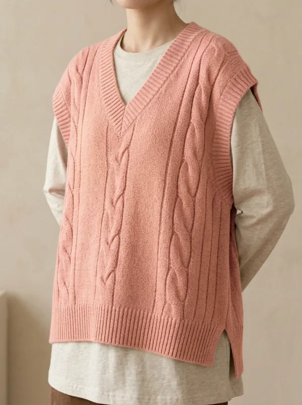 Relaxed Cable Vneck Sweater Vest