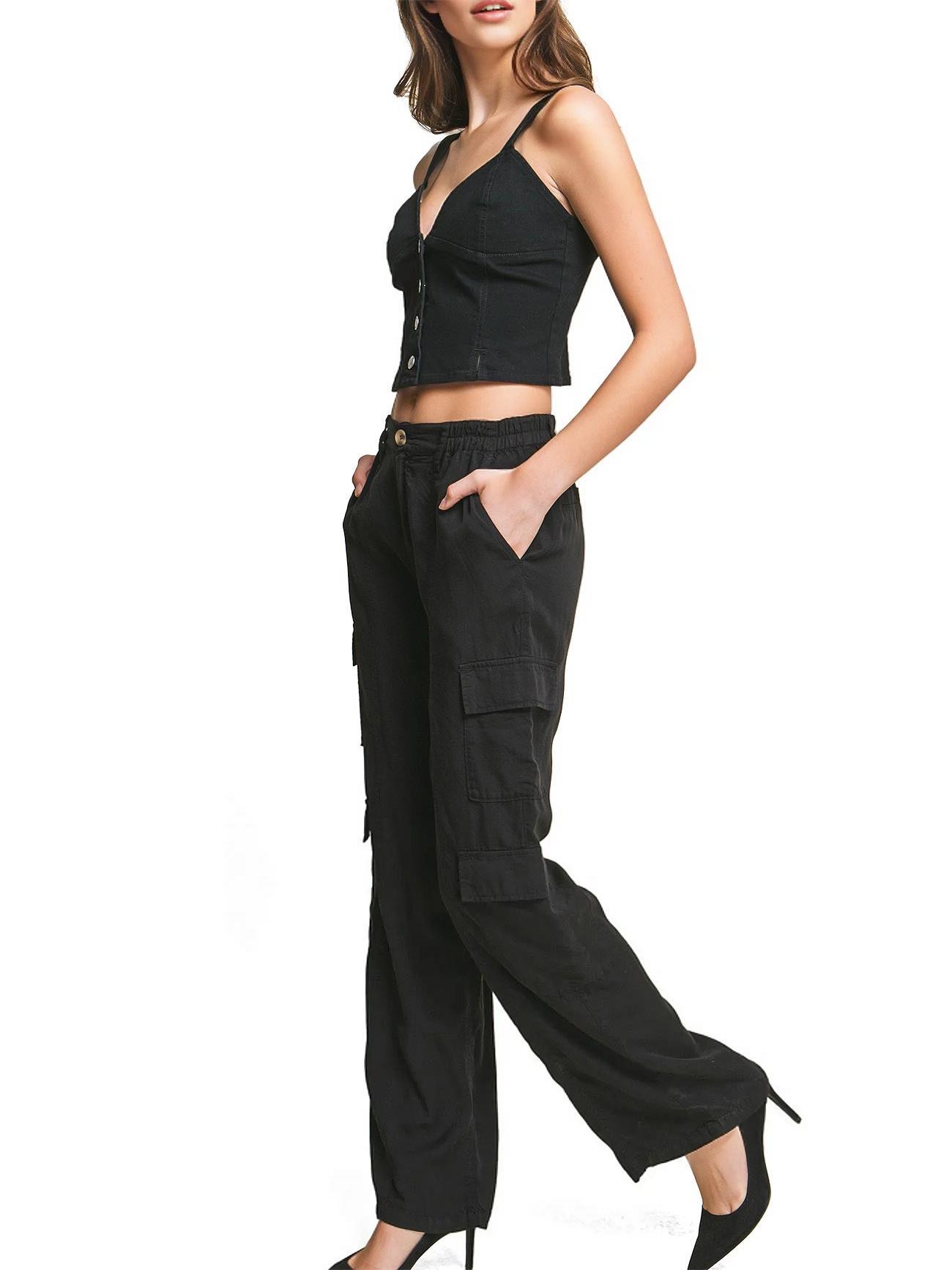 Light Olive Green Cargo Wide - Leg Pants