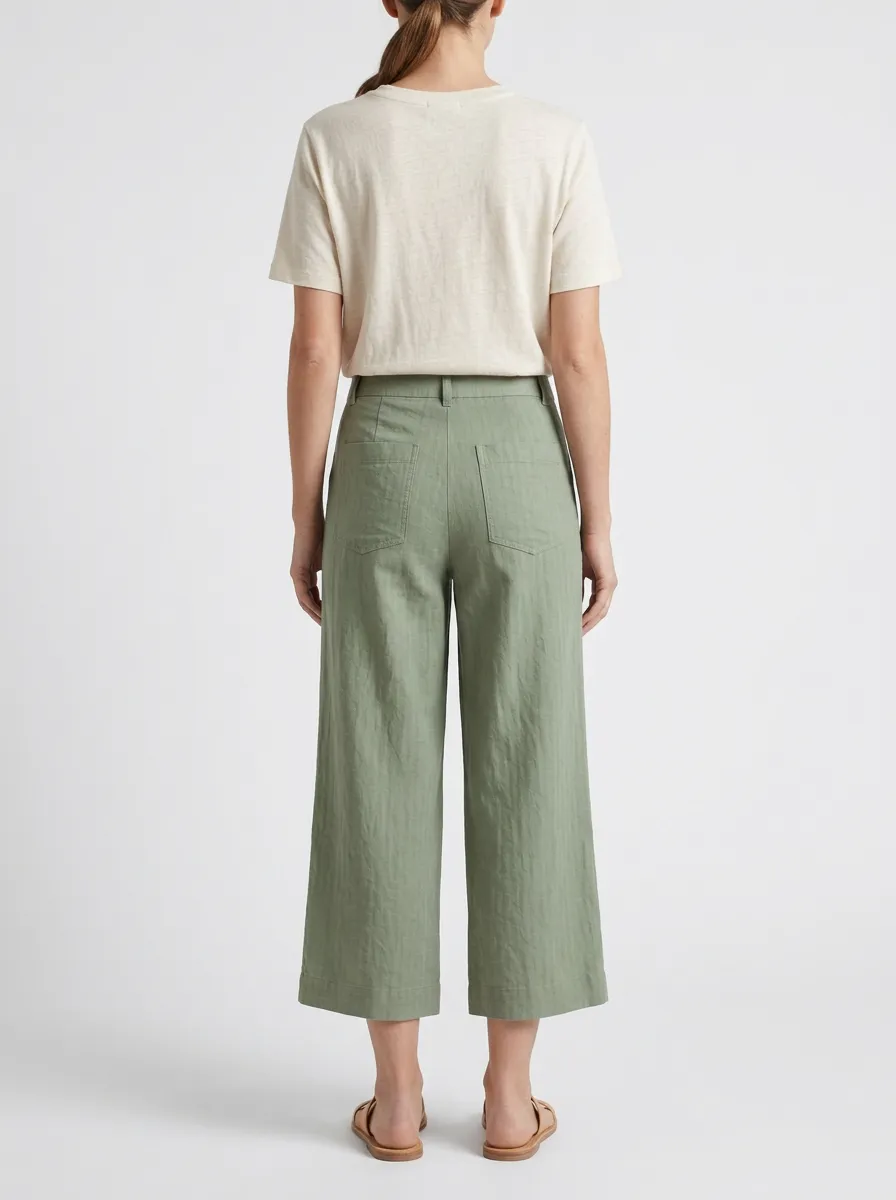Comfort Linen Blend Wide Leg Profile Women's Cropped Pants