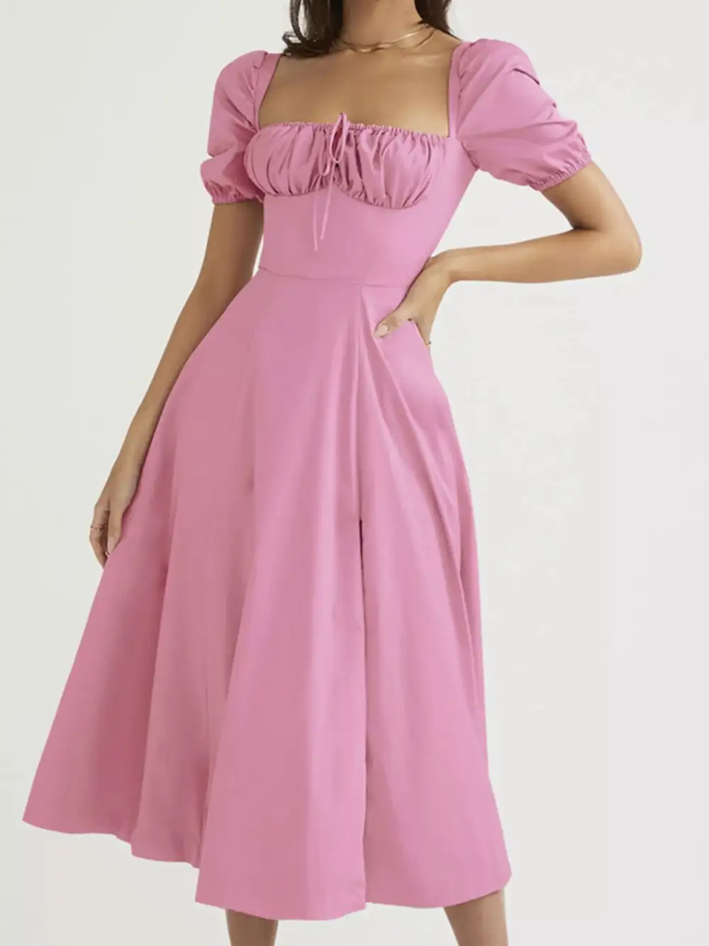 Slit Short Sleeve Midi Dress
