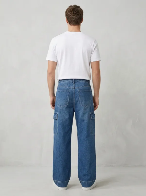 Wide Leg Pocket Detail Streetwear Casual Men's Loose Fit Jeans