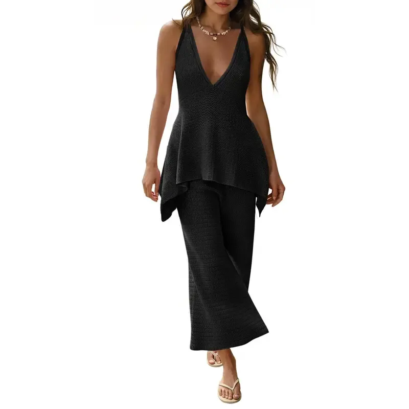 Women's Deep V-neck Flowy Camisole Knit Set