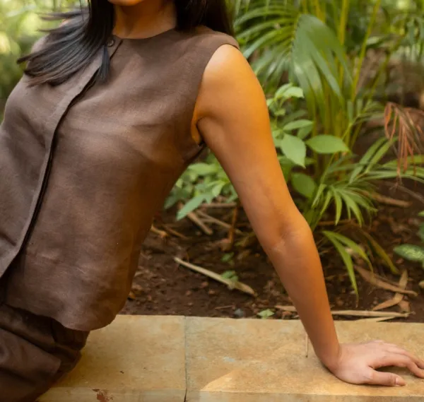 Brown Linen Sleeveless Shirt