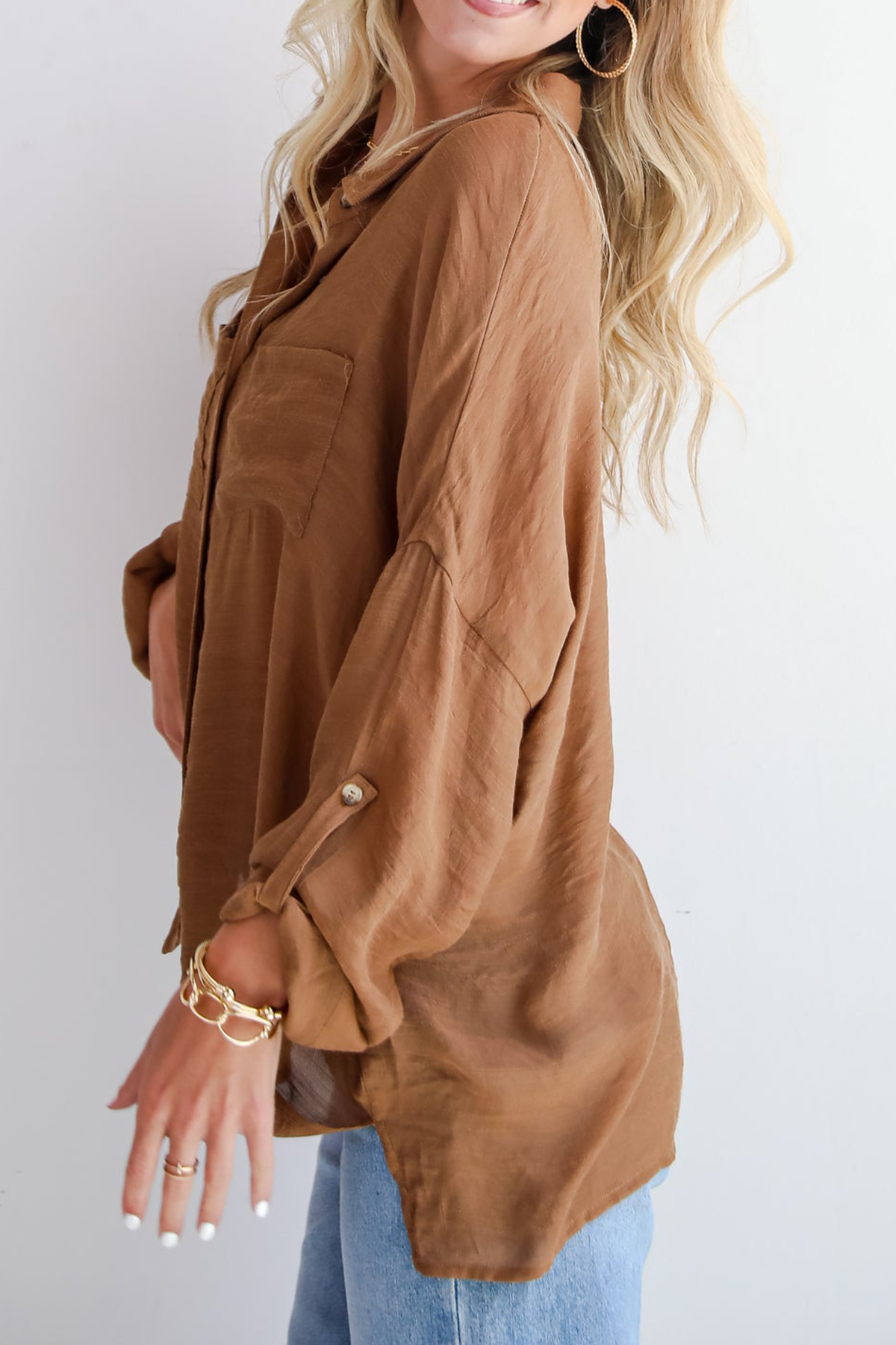 Compelling Composure Oversized Button-Up Blouse