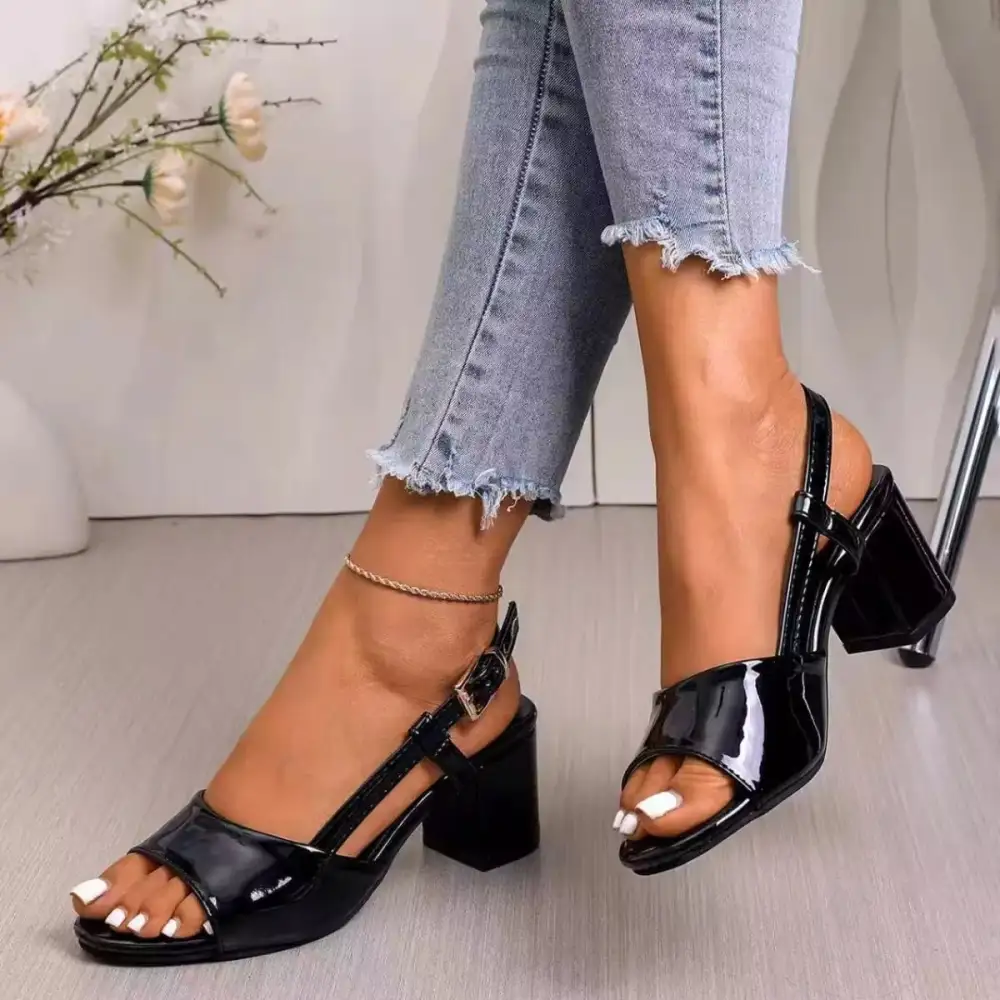 Textured Open Toe Block Heel Sandals